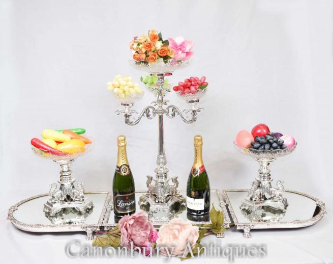 Silver Plate Epergne Centrepiece Display Elkington Glass Dish