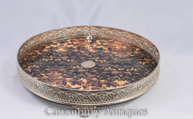 Victorian Silver Plate Serving Tray Faux Tort