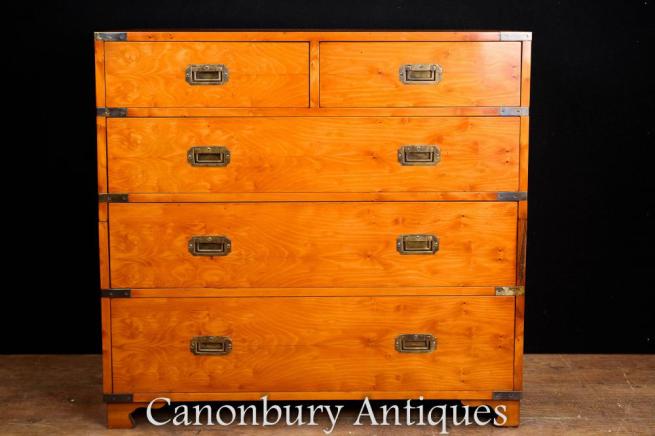 Walnut Campaign Chest of Drawers - Colonial Commode