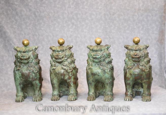 4 Antique Chinese Bronze Foo Dogs Guardian Lions 1880