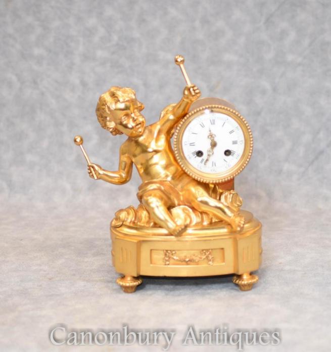 Antique French Empire Gilt Cherub Mantle Clock Circa 1890