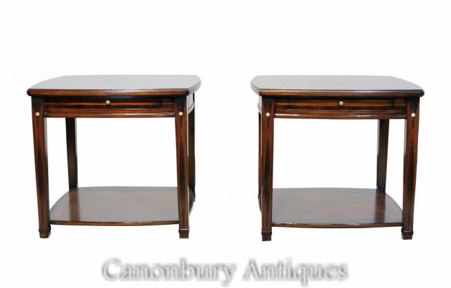 Pair Art Deco Side Tables Marquetry Inlay