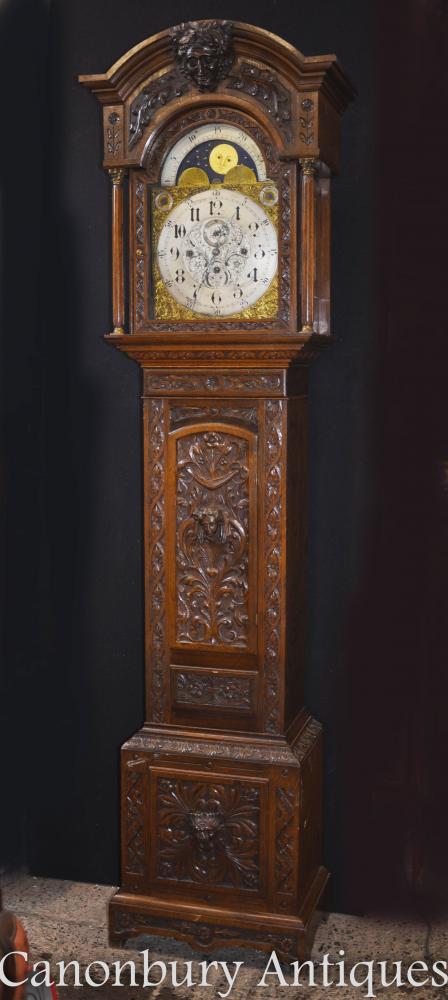 Victorian Oak Grandfather Clock Long Case 1880
