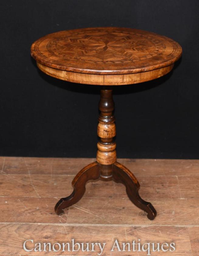 Antique Italian Walnut Sorento Inlay Side Table Circa 1890