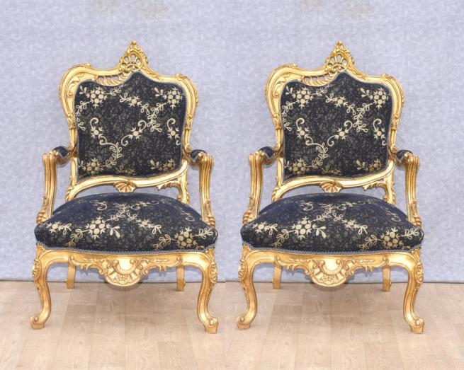 Pair Louis XVI Gilt Arm Chairs Fauteuils