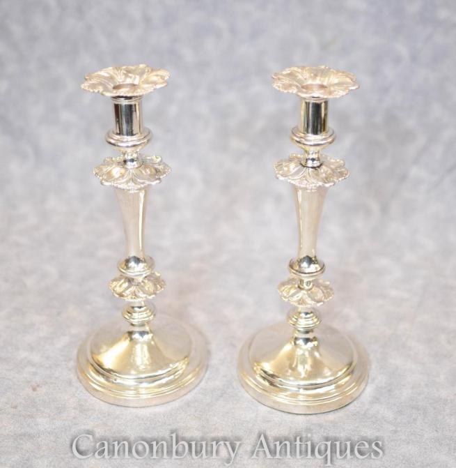 Pair Regency Silver Plate Candlesticks Candle Sticks