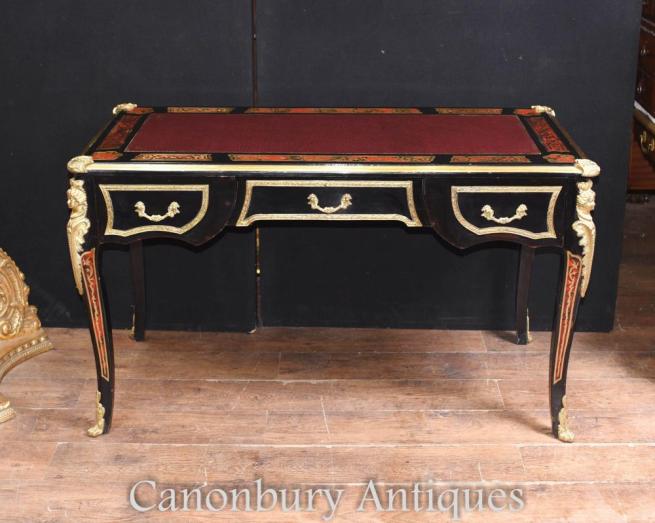 Boulle Desk Bureau Plat Marquetry Inlay