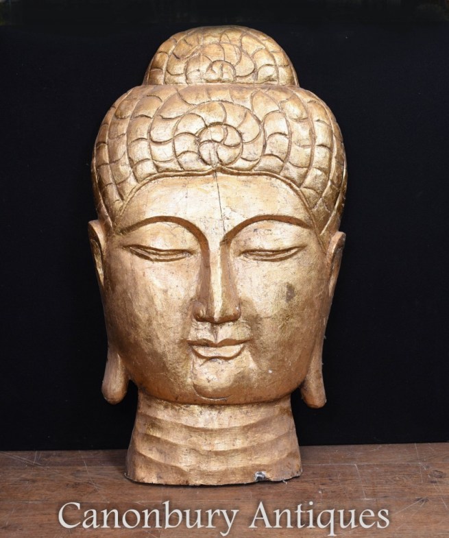 Carved Tibetan Buddha Bust - Hand Carved Buddhist Art Sculpture