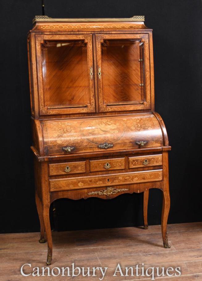Empire Bureau Bookcase Escritoire Desk Marquetry Inlay 1890