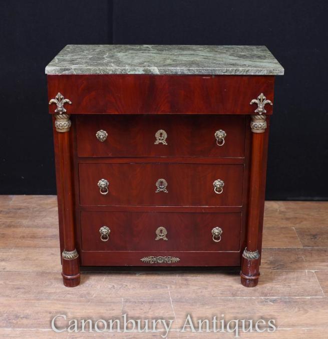 French Chest Drawers - Period Empire Mahogany Commode