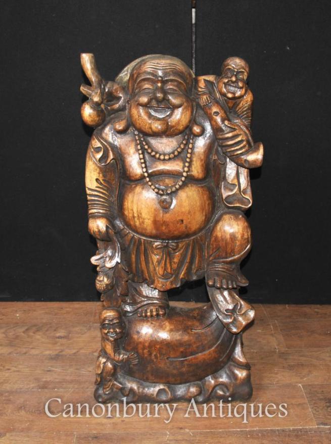 Hand Carved Chinese Happy Buddha Statue Buddhist Buddhism