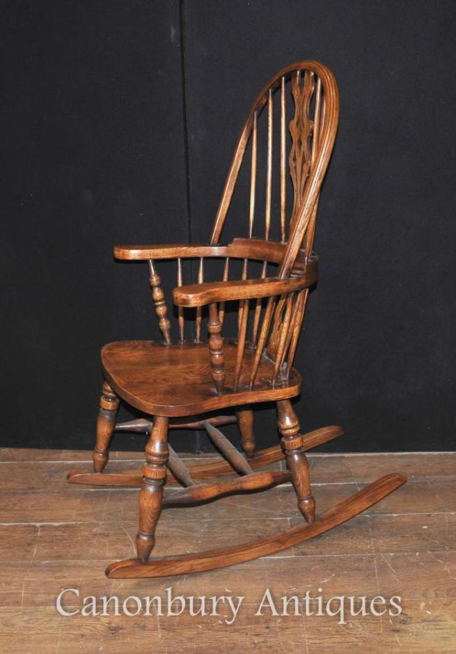 Hand Carved English Windsor Rocking Chair Farmhouse Chairs