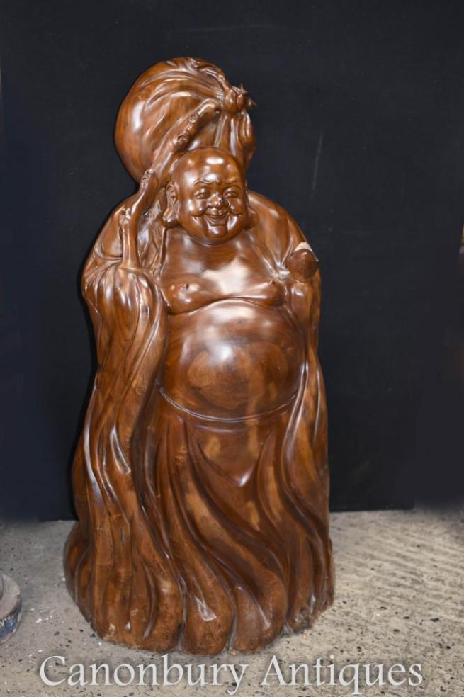 Large Hand Carved Happy Laughing Buddha Statue Buddhism Buddhist