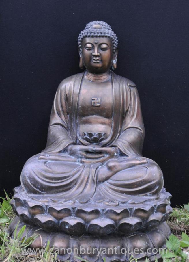 Large Tibetan Bronze Buddha Statue Buddhism Lotus Meditation Pose Buddhist Art