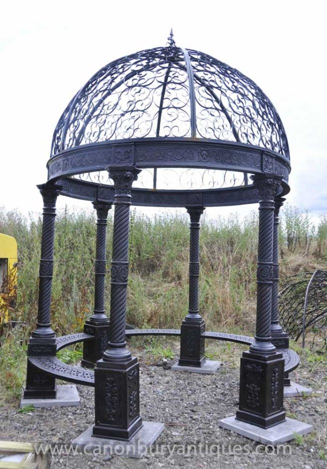 Large Victorian Cast Iron Gazebo Architectural Garden Seat Dome Canopy