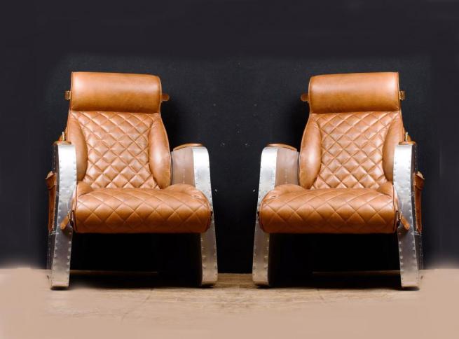 Pair Art Deco Club Chairs Aviator Lounge Chair