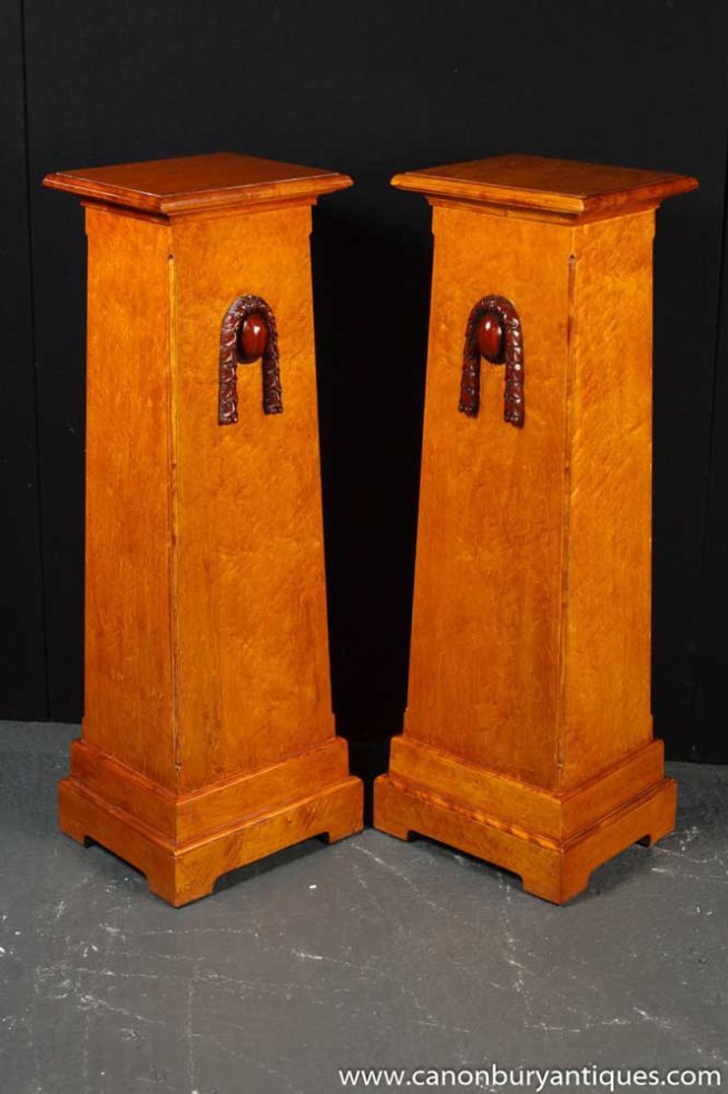 Pair Walnut Arts and Craft Plinths Pedestal Table Stands Deco