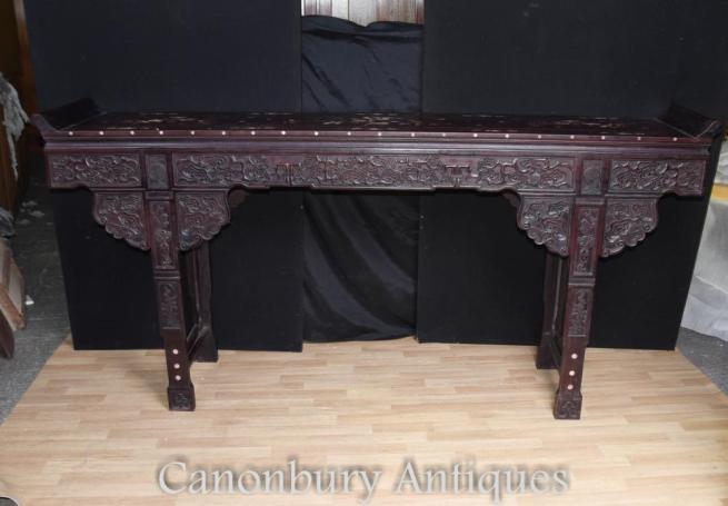 XL Chinese Hard Wood Altar Temple Table Mother of Pearl Inlay Console Tables