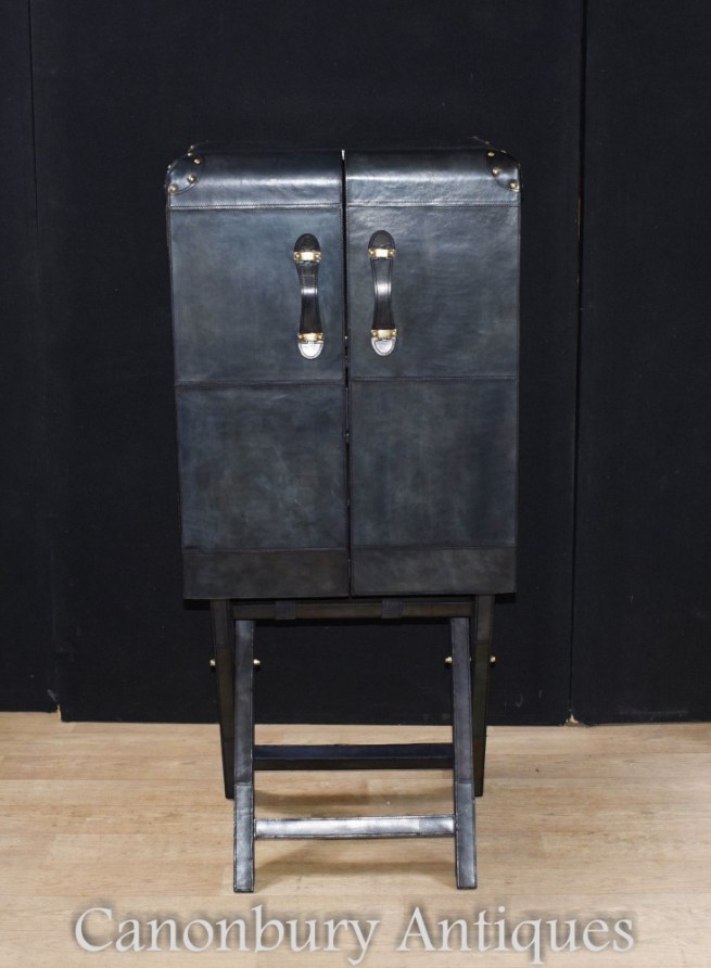 Aviator Cocktail Cabinet - Art Deco Leather Drinks Chest