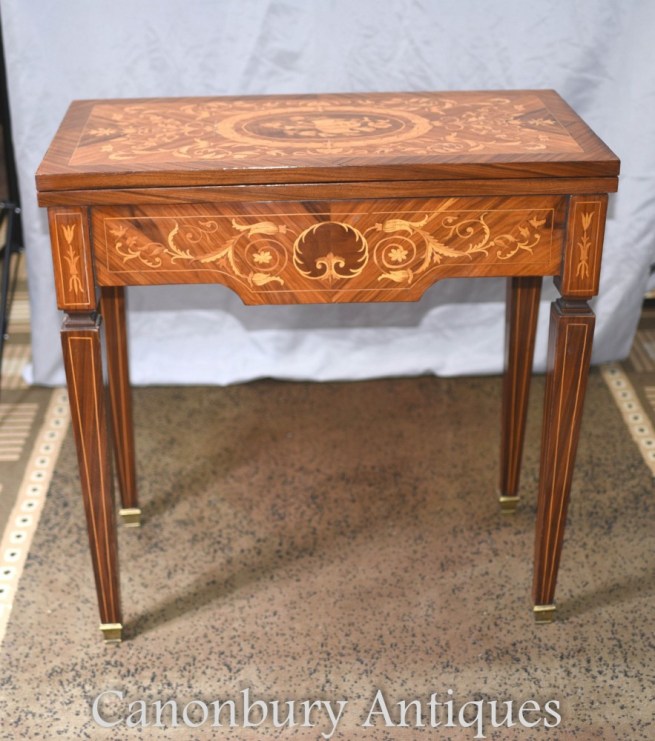 French Chess Games Table - Empire Marquetry Inlay