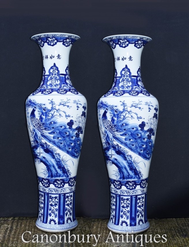 Large Blue and White Porcelain Urns - Chinese Jingdezhen Vases