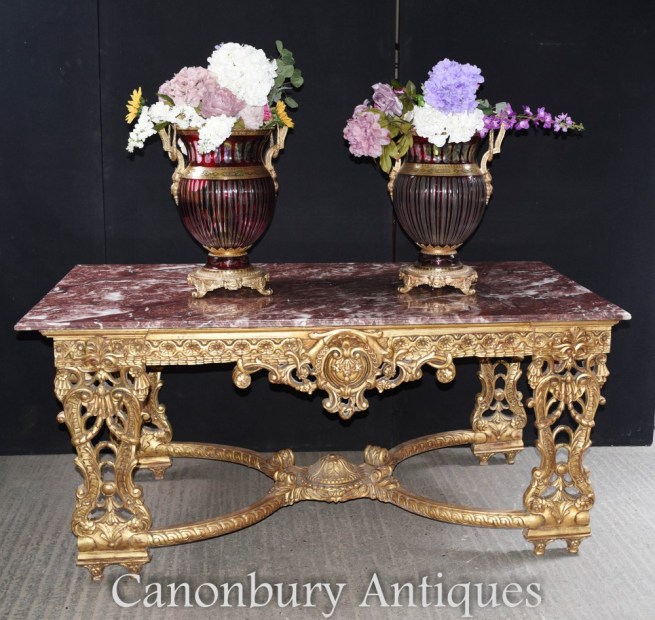 Large French Gilt Console Table - Louis XVI Rococo
