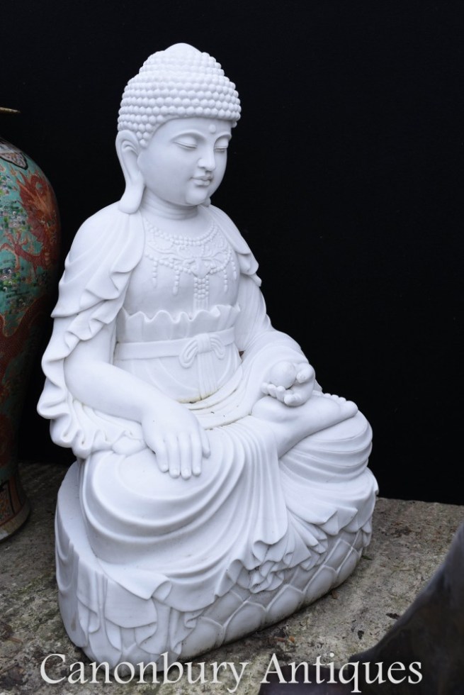 Large Marble Buddha Statue - Seated Nepalese Buddhist Carving Buddhism