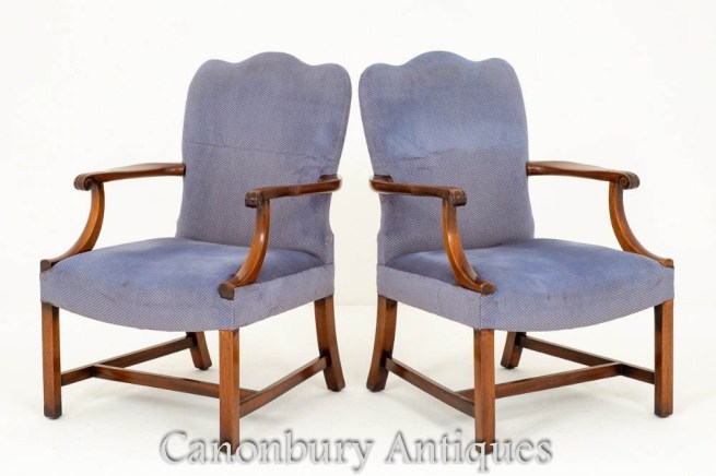 Pair Gainsborough Arm Chairs Mahogany Antique