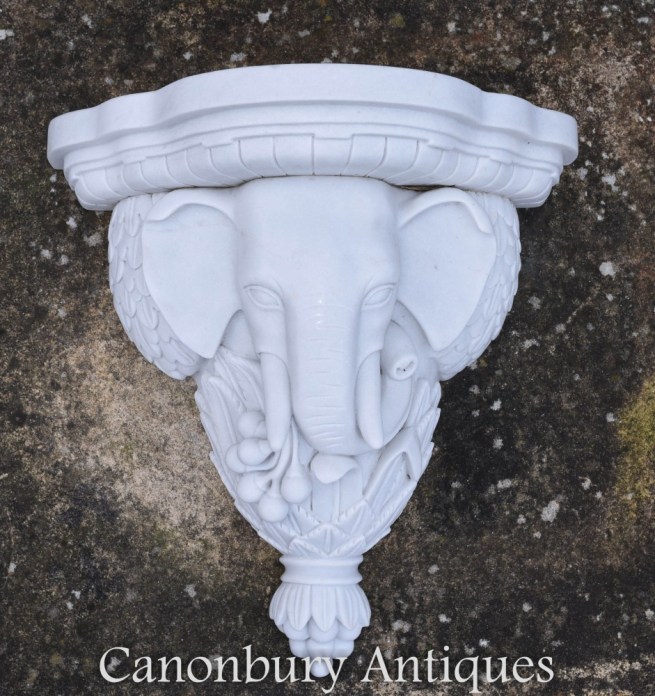 Pair Ganesha Elephant Marble Scultures - Hindu Wall