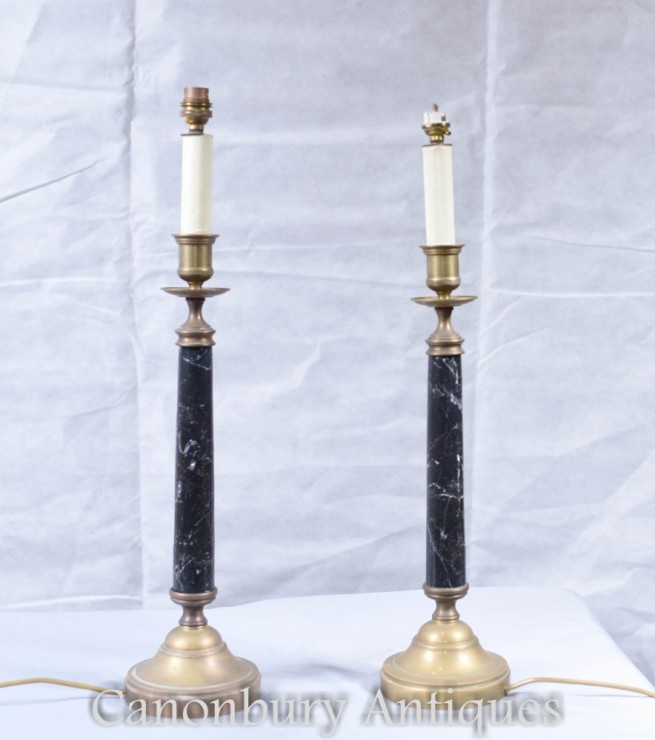 Pair Regency Column Table Lamps Lights