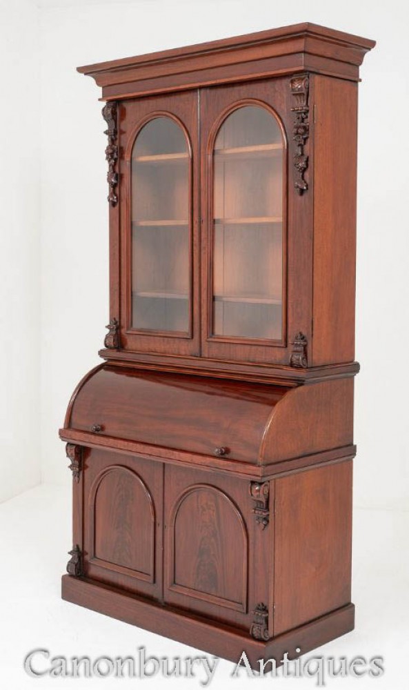 Victorian Mahogany Secretaire Bookcase Desk Circa 1860