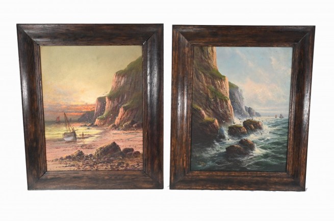 Antique Oil Paintings Seascape Lizard Dawlish Cornwall Devon 1880