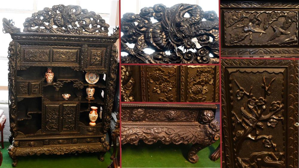 Chinese Carved Cabinet Antique Hardwood Temple Display 1840
