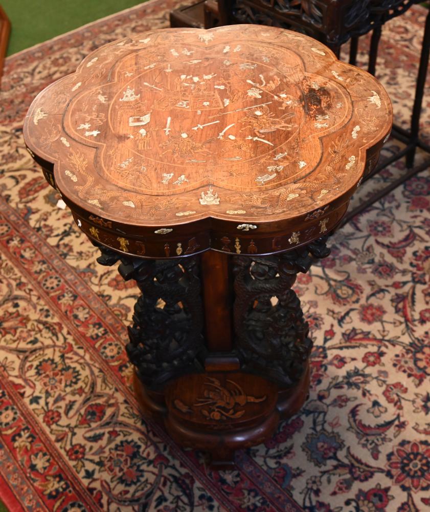 Chinese Side Table Hardwood Bone Inlay 1840
