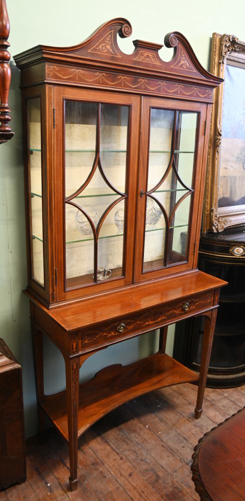 Edwardian Display Cabinet Mahogany Sheraton Inlay 1900