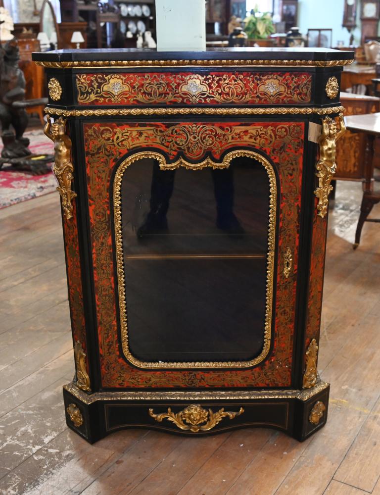 French Boulle Pier Cabinet Side Display French Inlay 1880
