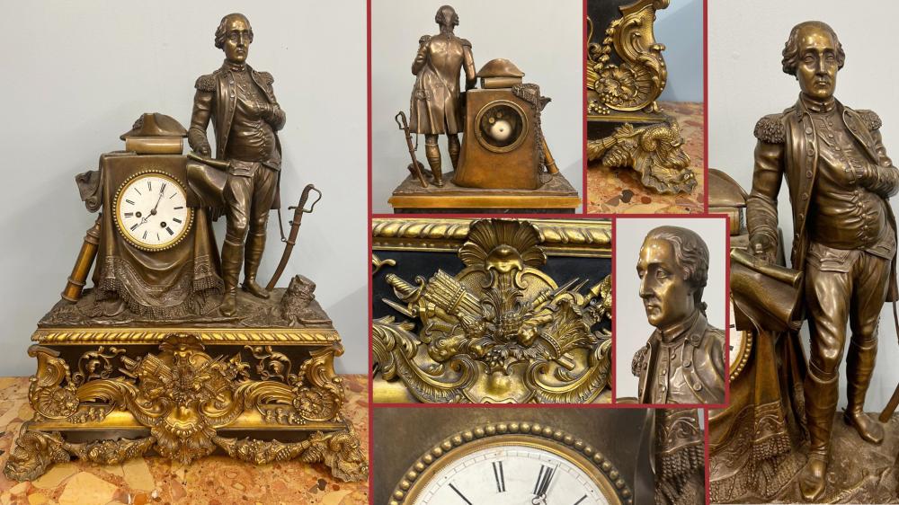 French Mantle Clock Bronze George Washington Louis Philippe