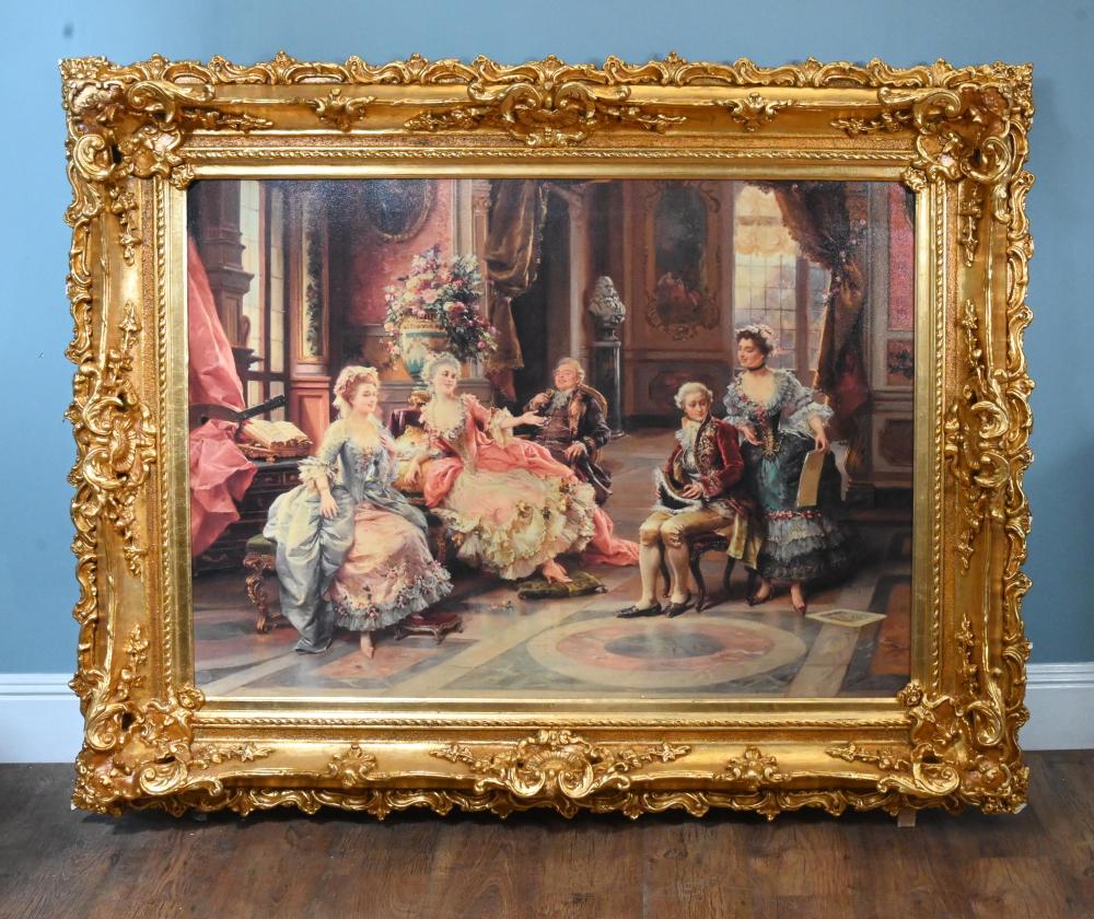 Large French Print Louis XVI Chateau Scene Classic Courtly Art
