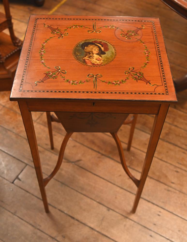 Painted Edwardian Work Box Side Table Satinwood 1910
