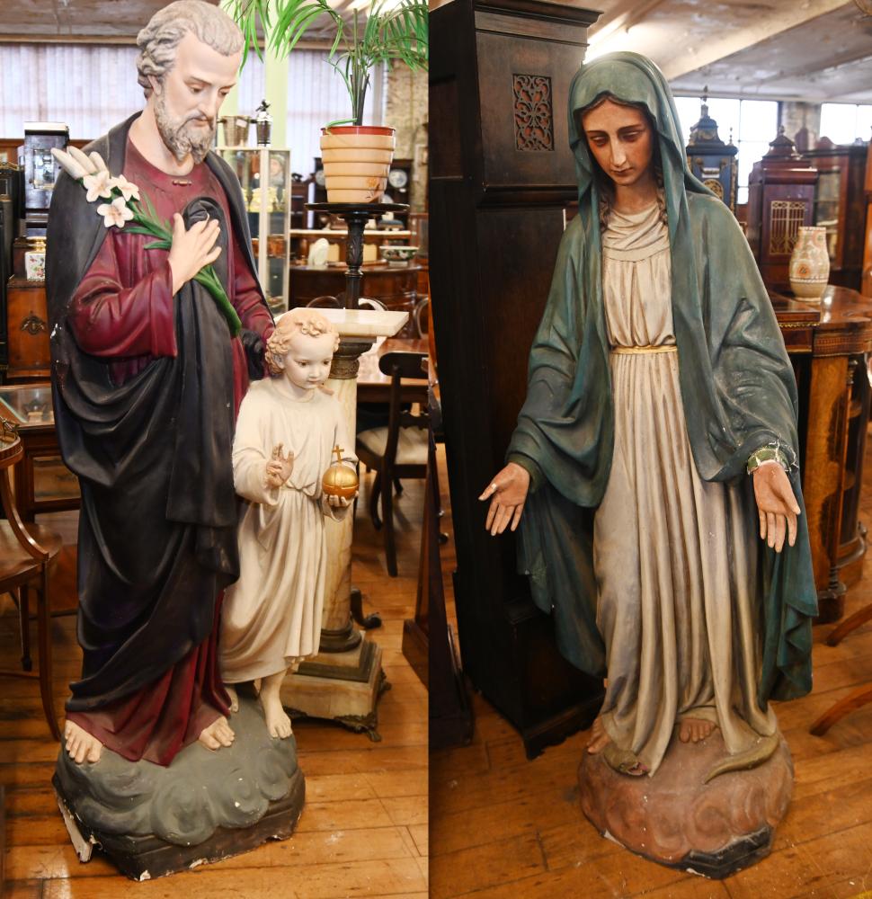 Pair Lifesize Italian Mary Joseph Statues Plaster Jesus Nativity Salvage