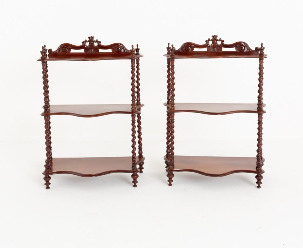 Pair Victorian Whatnot Bookshelves Mahogany 1870
