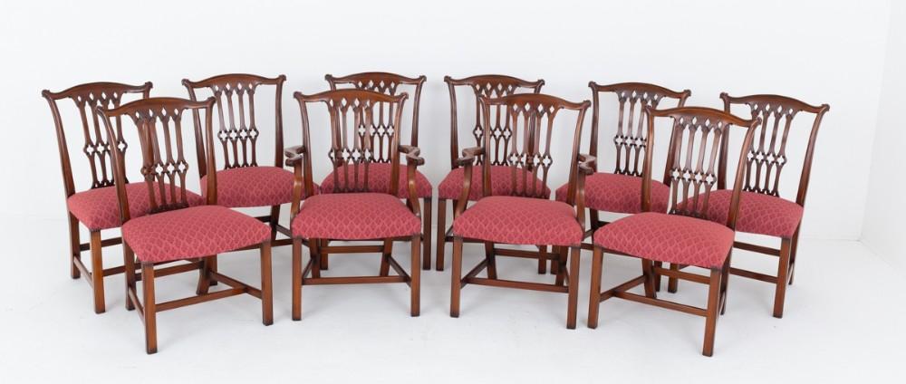 Set 10 Chippendale Dining Chairs Mahogany

