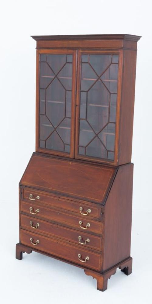 Sheraton Bureau Bookcase Mahogany Revival Cabinet Desk
