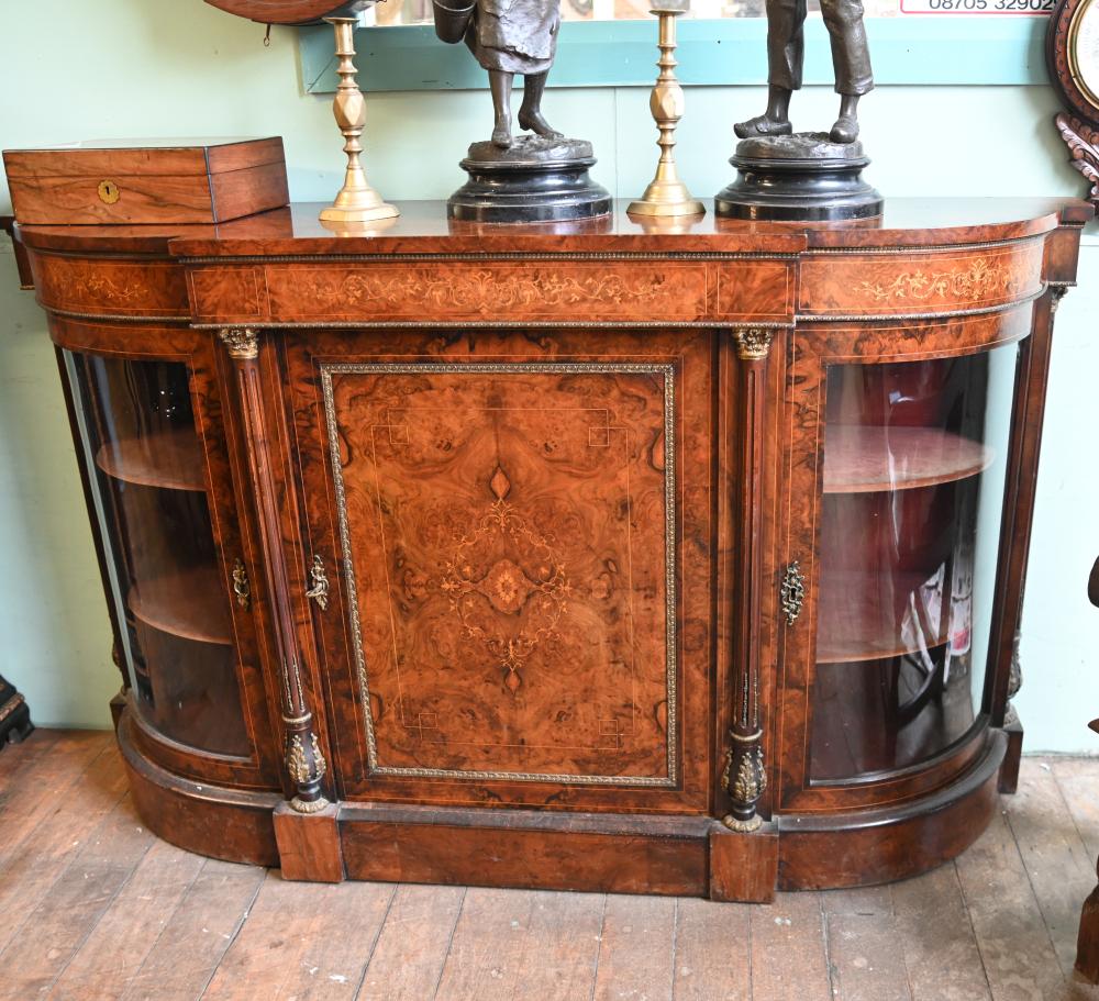 Victorian Walnut Credenza Marquetry Inlay Cabinet Chest 1860
