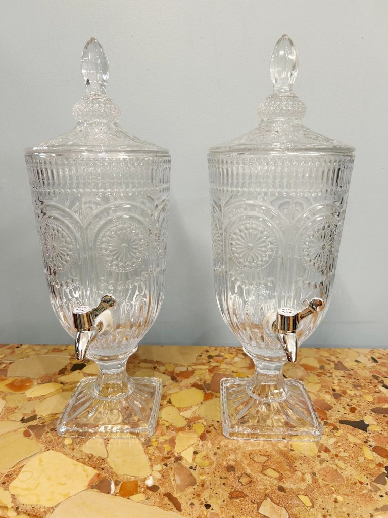 Pair Cut Glass Spirit Dispensers Liquor Home Pub