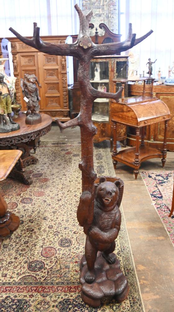 Black Forest Bear Hall Tree Coat Stand Carved German 1820
