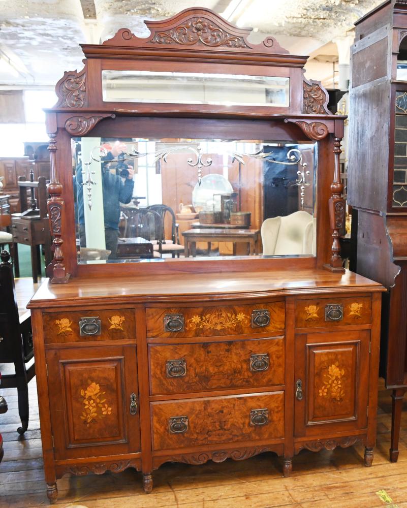 Edwardian Art Nouveau Sideboard Dresser Walnut Inlay 1910
